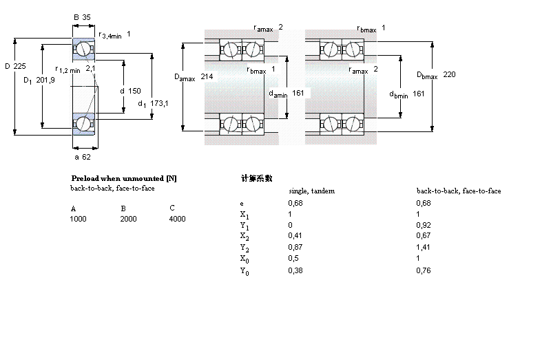 SKF 角接觸球軸承, 精密, ACD, contact angle 25&deg;7030ACD/P4A樣本圖片