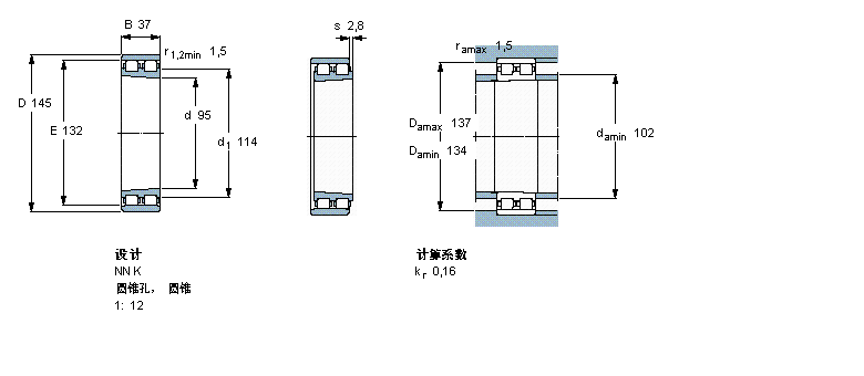 SKF 圓柱滾子軸承,雙列, 精密, NN 設(shè)計, 圓錐型內(nèi)孔NN3019KTN9/SP樣本圖片