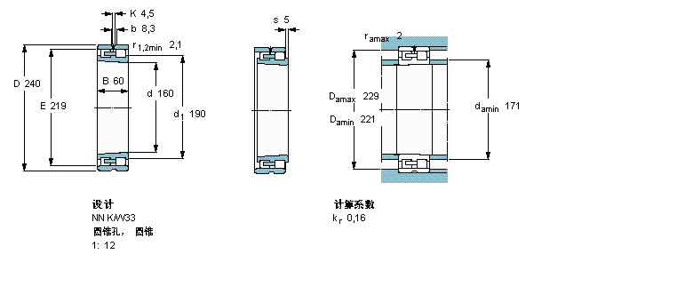 SKF 圓柱滾子軸承,雙列, 精密, NN 設(shè)計, 圓錐型內(nèi)孔NN3032K/SPW33樣本圖片