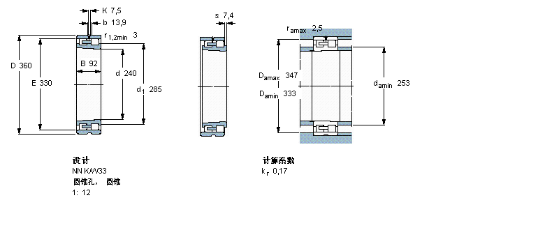 SKF 圓柱滾子軸承,雙列, 精密, NN 設(shè)計(jì), 圓錐型內(nèi)孔NN3048K/SPW33樣本圖片