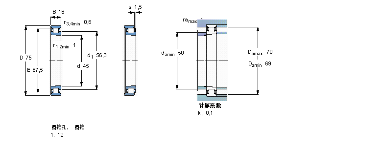 SKF 圓柱滾子軸承,單列, 精密, 與鋼路輾, PEEKN1009KTNHA/SP樣本圖片