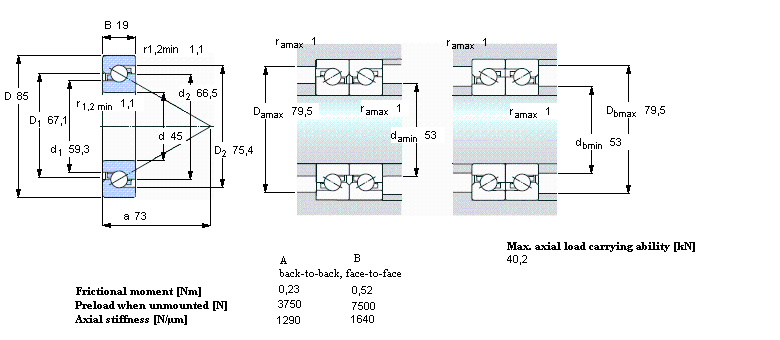SKF 角接觸推力球軸承 for screw drives, single directionBSA209CG樣本圖片