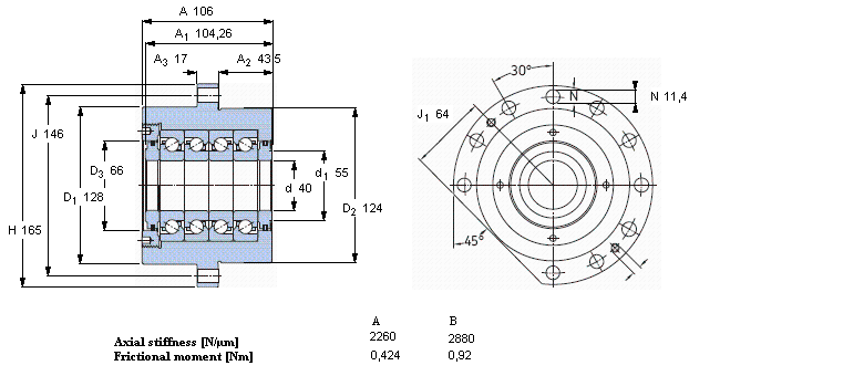 SKF 角接觸推力球軸承 for screw drives, cartridge units with flanged housingFBSA208/QBC樣本圖片