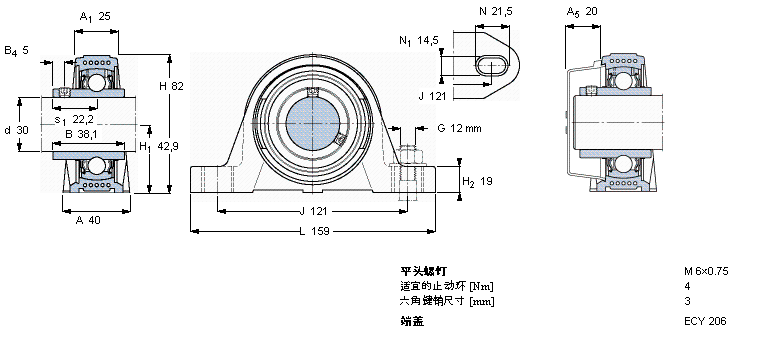 SKF Y-型立式軸承座單元, Y-技術，平頭螺釘鎖定SYK30TF樣本圖片