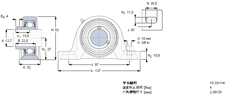 SKF Y-型立式軸承座單元, 鑄造軸承座，平頭螺釘鎖緊定, 英制軸承SYH1/2RM樣本圖片