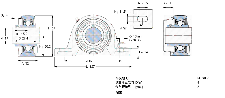 SKF Y-型立式軸承座單元, 鑄造軸承座，平頭螺釘鎖緊定, 公制軸承SY17TF樣本圖片