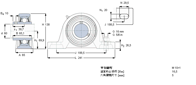 SKF Y-型立式軸承座單元, 鑄造軸承座，平頭螺釘鎖緊定, 公制軸承SYJ60TF樣本圖片