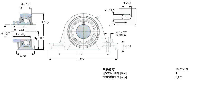 SKF Y-型立式軸承座單元, 鑄造軸承座，偏心鎖緊定軸環(huán), 英制軸承SY1/2FM樣本圖片