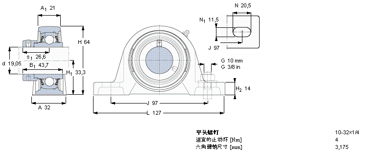 SKF Y-型立式軸承座單元, 鑄造軸承座，偏心鎖緊定軸環(huán), 英制軸承SY3/4WF樣本圖片