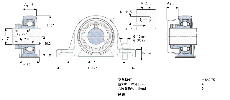 SKF Y-型立式軸承座單元, 鑄造軸承座，偏心鎖緊定軸環(huán), 公制軸承SY17FM樣本圖片