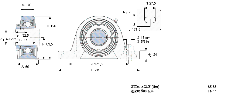 SKF Y-型立式軸承座單元, 鑄造軸承座，緊定套SYJ55KF樣本圖片