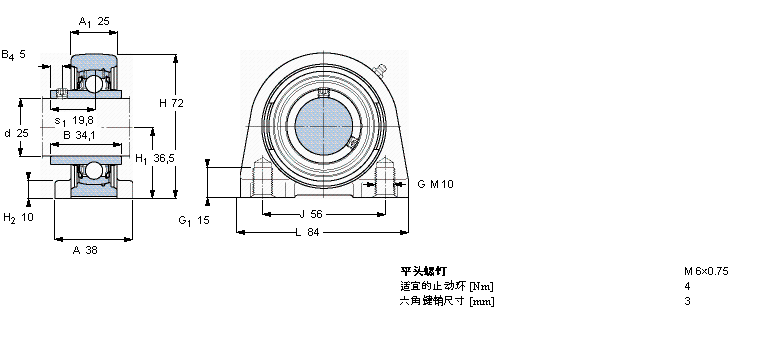 SKF Y-型立式軸承座單元, 短基座鑄造軸承座，平頭螺釘鎖定SYFJ25TF樣本圖片