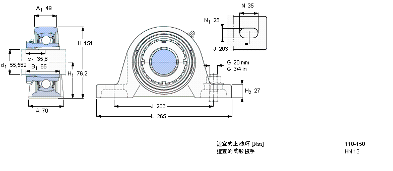 SKF Y-型立式軸承座單元, 鑄造軸承座，緊定套SYJ65KF樣本圖片