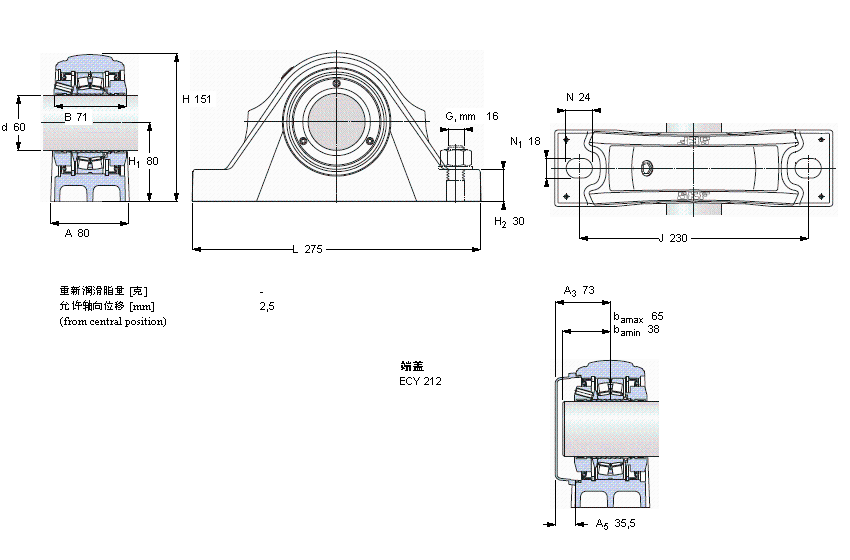 SKF 滾子軸承立式軸承座單元, SKF ConCentra, non-locating units, relubrication-free (double-lip seals)SYNT60LW樣本圖片