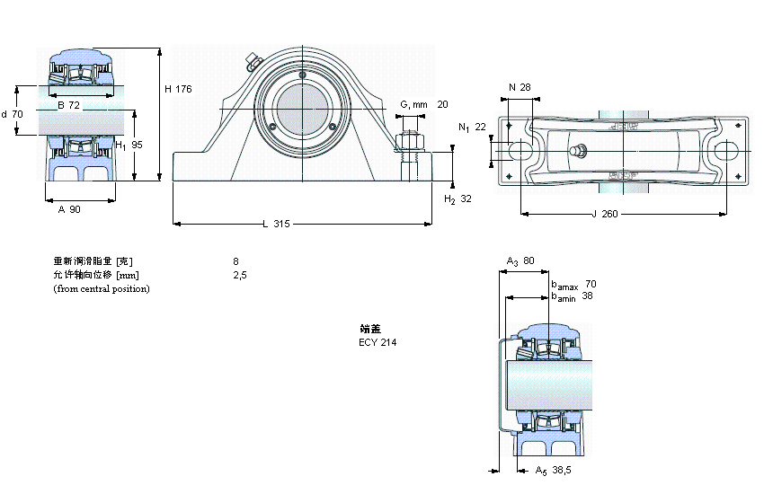 SKF 滾子軸承立式軸承座單元, SKF ConCentra, non-locating units, labyrinth sealsSYNT70LTS樣本圖片