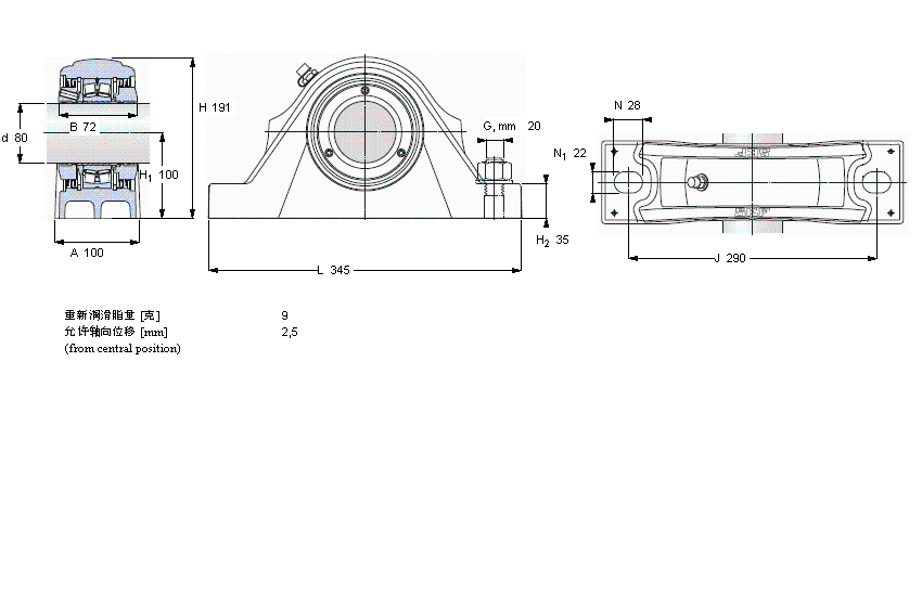 SKF 滾子軸承立式軸承座單元, SKF ConCentra, non-locating units, labyrinth sealsSYNT80LTS樣本圖片