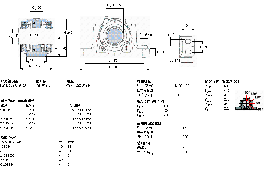 SKF 剖分立式軸承座, SNL，用于緊定套上的軸承，帶標(biāo)準(zhǔn)密封，油封FSNL619TURU樣本圖片