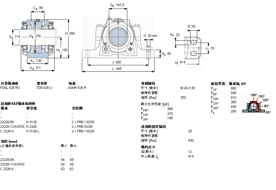 SKF 剖分立式軸承座, SNL，用于緊定套上的軸承，帶標(biāo)準(zhǔn)密封，油封FSNL526TURU樣本圖片