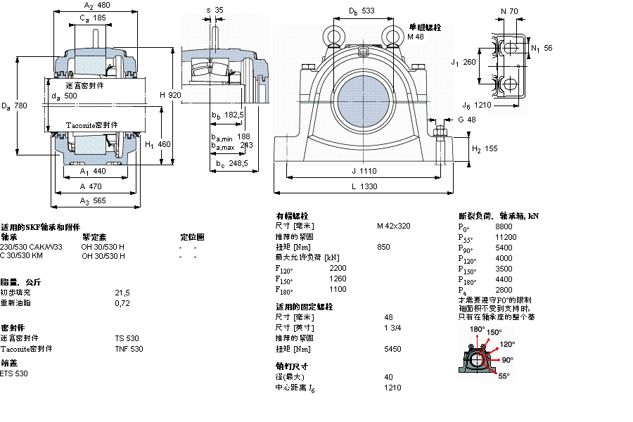 SKF 剖分立式軸承座, 大型SNL, 用于安裝緊定套軸承，標準密封, 為公尺軸軸承座SNL30/530F樣本圖片