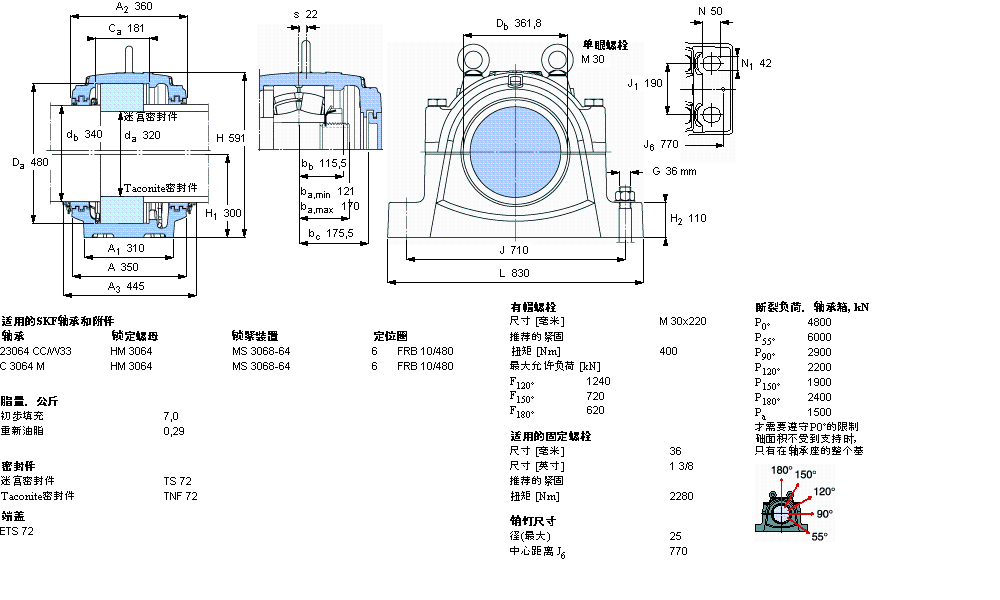 SKF 剖分立式軸承座, 大型SNL, 用于安裝帶圓柱孔的軸承 ，標準密封SNL3064G樣本圖片