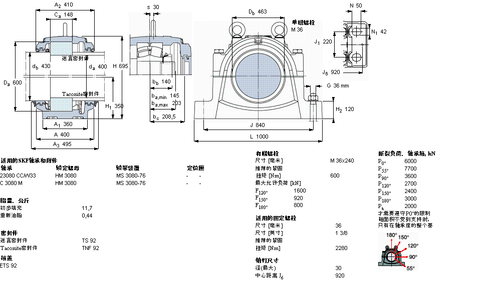 SKF 剖分立式軸承座, 大型SNL, 用于安裝帶圓柱孔的軸承 ，標準密封SNL3080GF樣本圖片