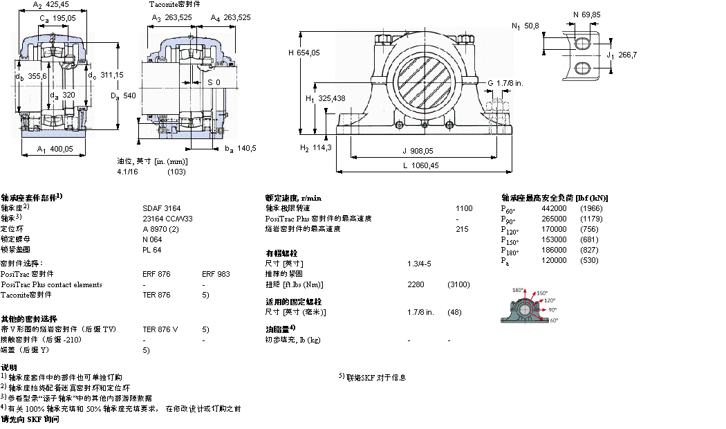 SKF 剖分立式軸承座, SDAF，用于圓柱孔軸承SDAF23164樣本圖片