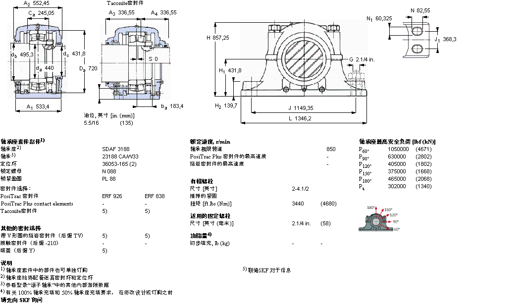 SKF 剖分立式軸承座, SDAF，用于圓柱孔軸承SDAF23188樣本圖片