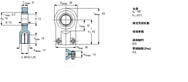 SKF 需要維護(hù)的桿端, 鋼對(duì)鋼，陰螺紋，用于液壓滾筒SIJ12E樣本圖片
