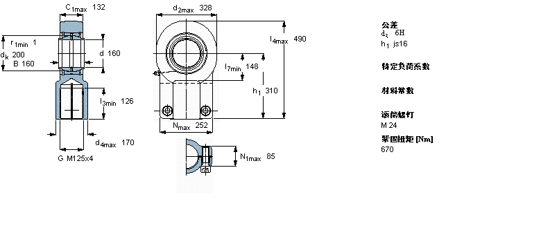 SKF 需要維護的桿端, 鋼對鋼，陰螺紋，用于液壓滾筒SIQG160ES樣本圖片