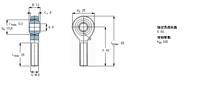 SKF 需要維護(hù)的桿端, 鋼對(duì)青銅，陽螺紋SAKAC8M樣本圖片