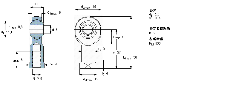 SKF 免維護(hù)桿端, 陰螺紋, 鋼/PTFE復(fù)合材料SIKB5F樣本圖片