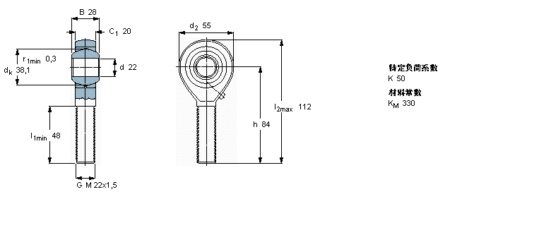 SKF 需要維護(hù)的桿端, 鋼對(duì)青銅，陽螺紋SALKAC22M樣本圖片