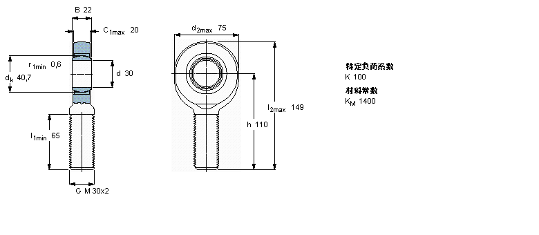 SKF 免維護(hù)桿端, 陽螺紋, 鋼/燒結(jié)銅復(fù)合材料SA30C樣本圖片